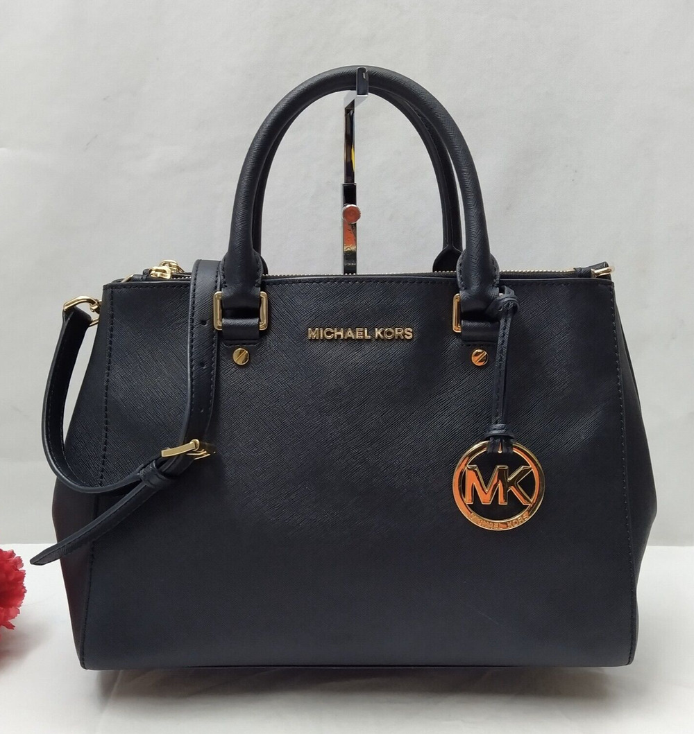 Michael Kors Black Leather Carryall Double Handles Satchel Bag